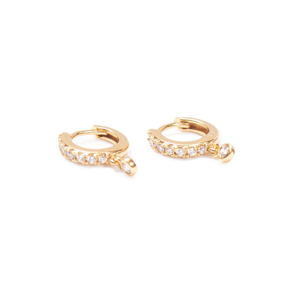 Bezel Charm Pave Huggie Earring