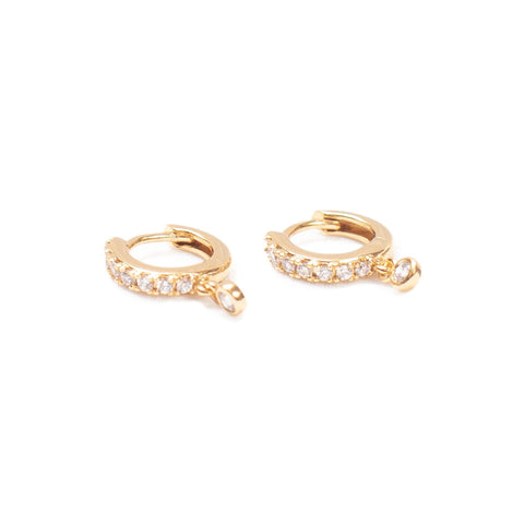 Bezel Charm Pave Huggie Earring