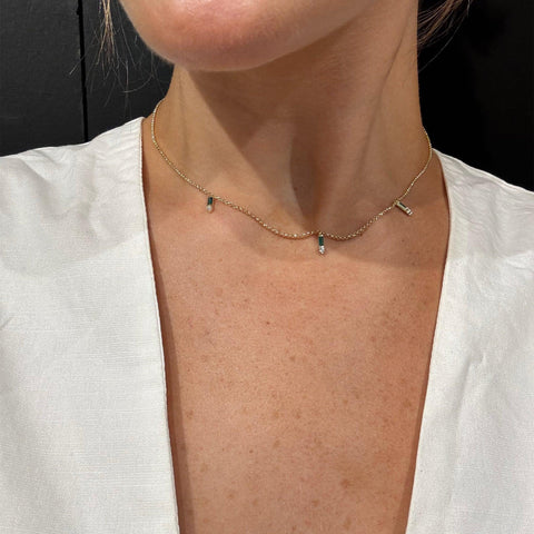 Green Stone Dangle 3 Charm Necklace