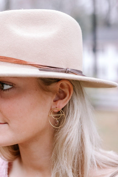 Hoop Studs with Watermelon Tourmaline Drop