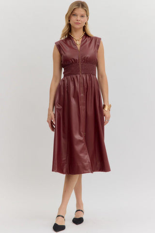 Wine Leather Midi Dress