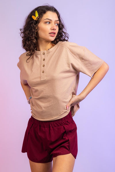Coffee Slub Button Tee