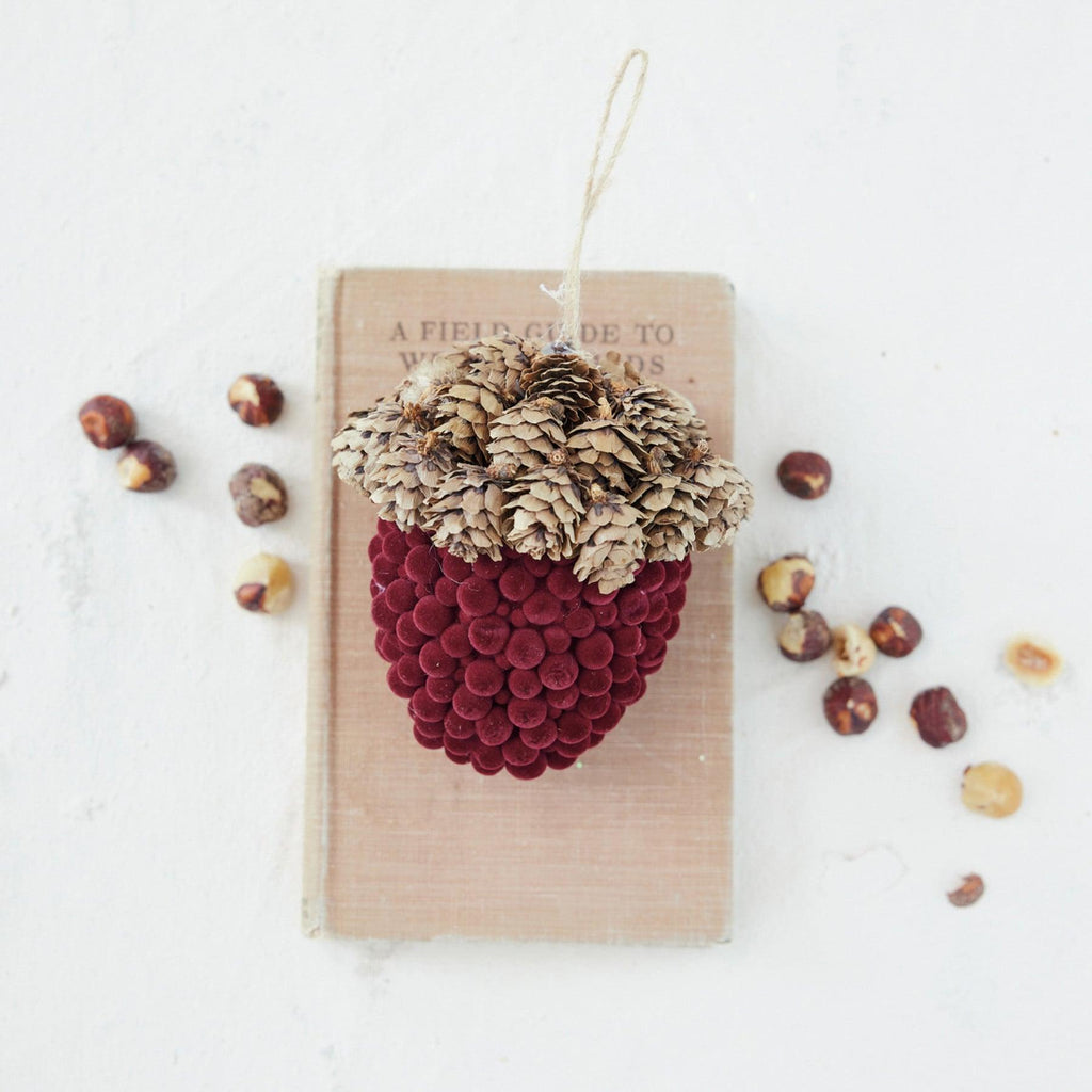 Flocked Acorn Ornament