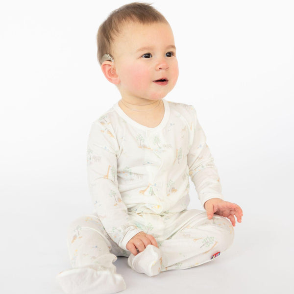 White Serene Safari organic cotton magnetic footie