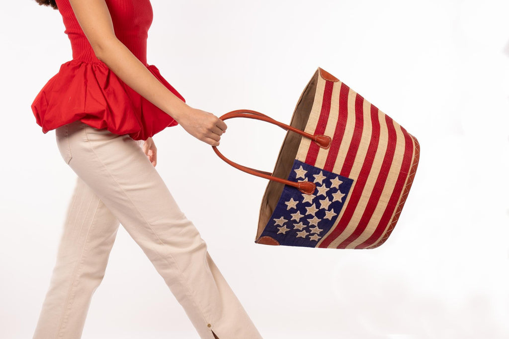 American Flag Straw Tote
