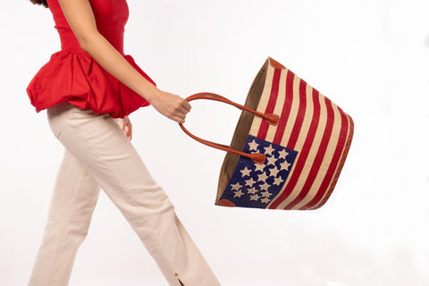 American Flag Straw Tote