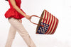 American Flag Straw Tote