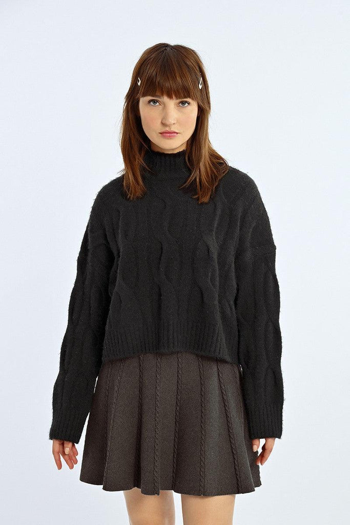 Black Cut Cable Sweater