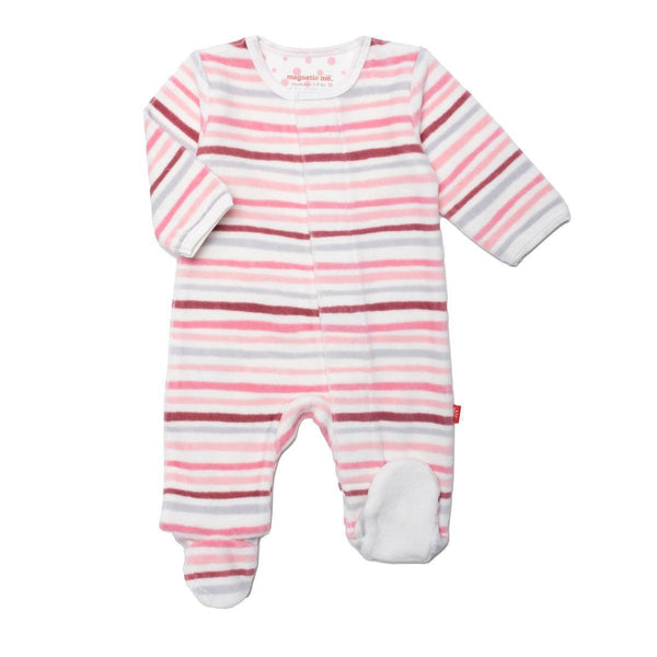 Pink Multi Stripe Velour Magnetic Footie