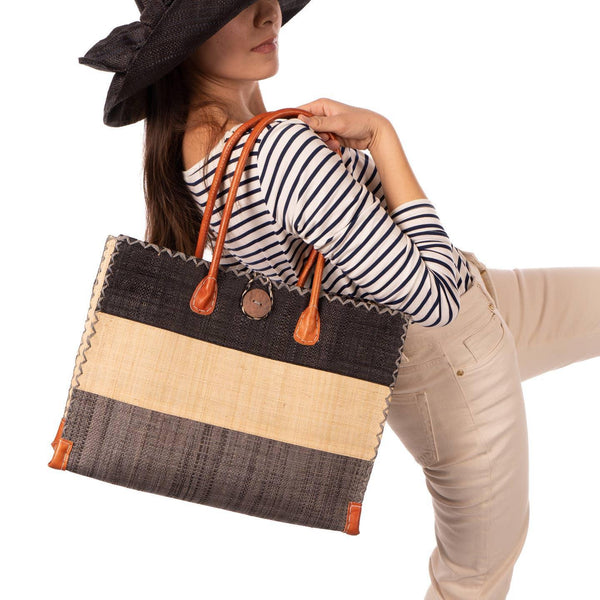 Zafran 3 Color Block Straw Bag