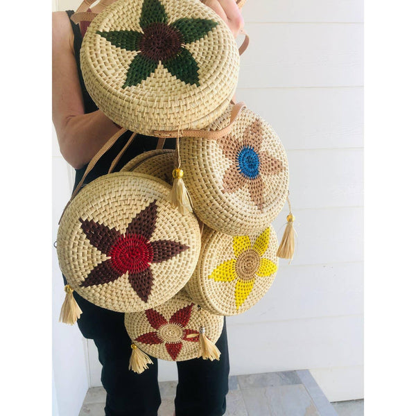 Carmel Crochet Round Flower Straw Crossbody