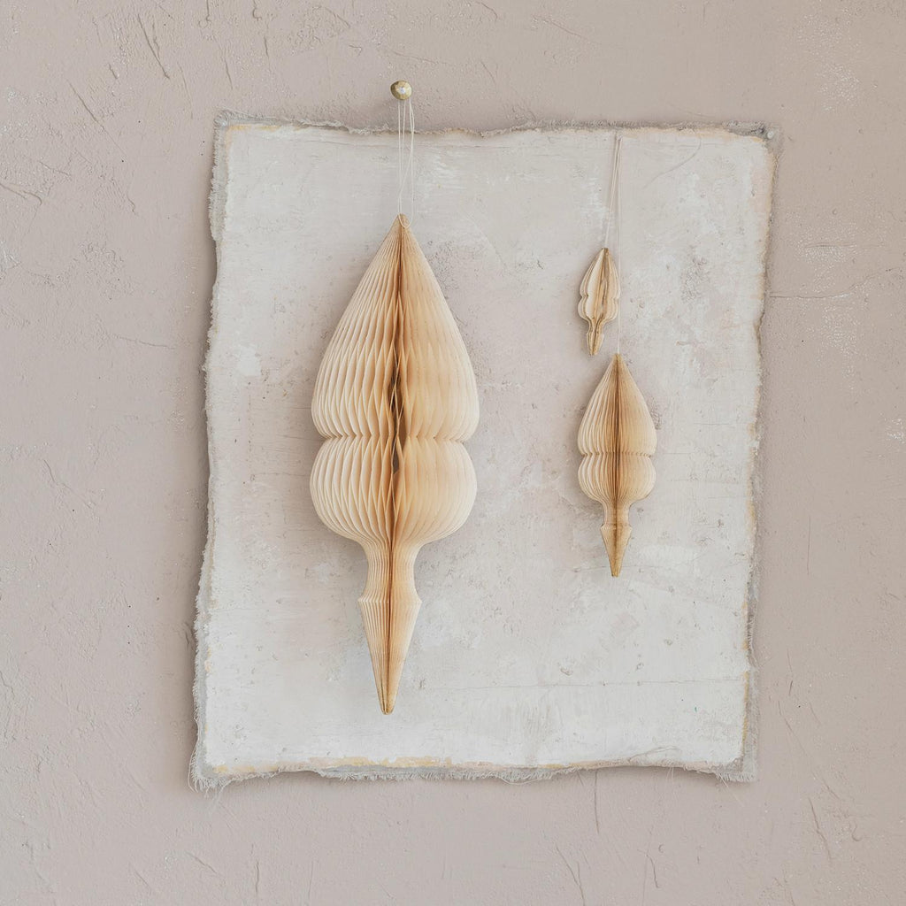 Cream Finial Honeycomb Paper Ornament