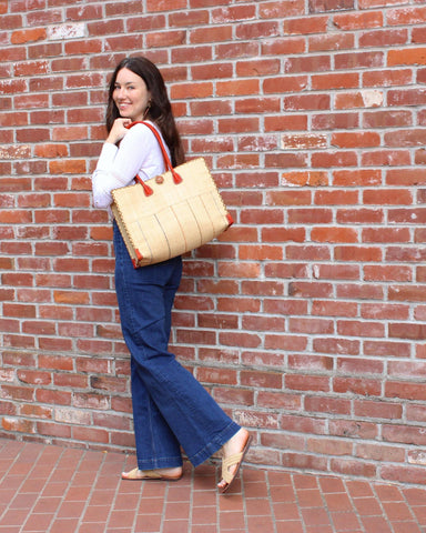 Zafran Holden Stripe Straw Beach Bag