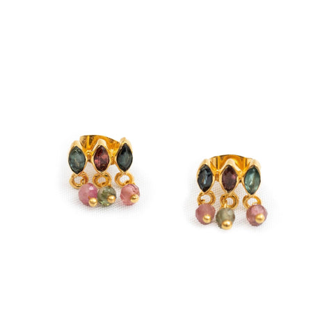 Tourmaline Faceted Bead Stud Earring