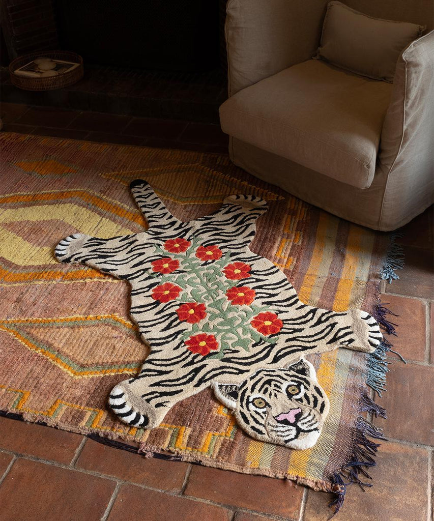 Floral White Tiger Rug