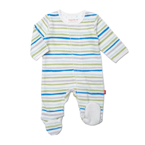 Blue Multi Stripe Velour Magnetic Footie