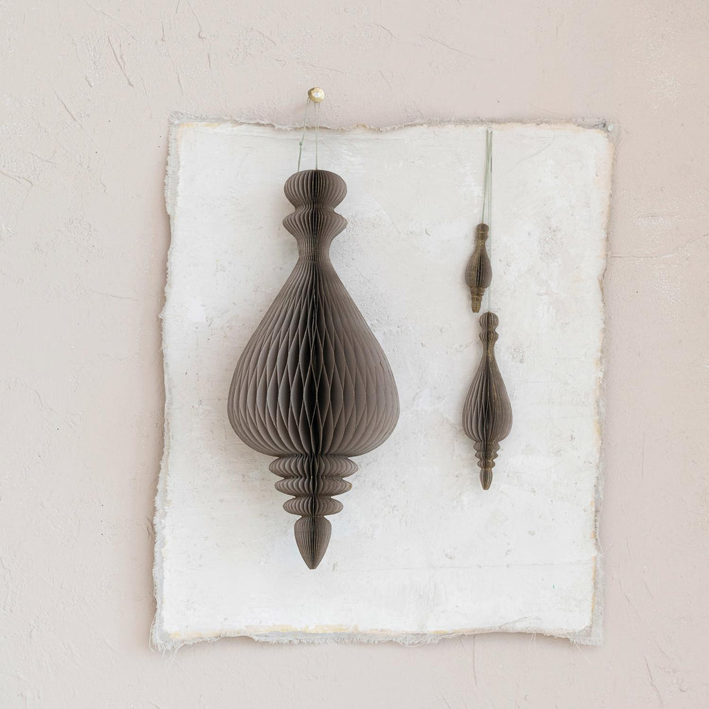 Grey Finial Honeycomb Paper Ornament
