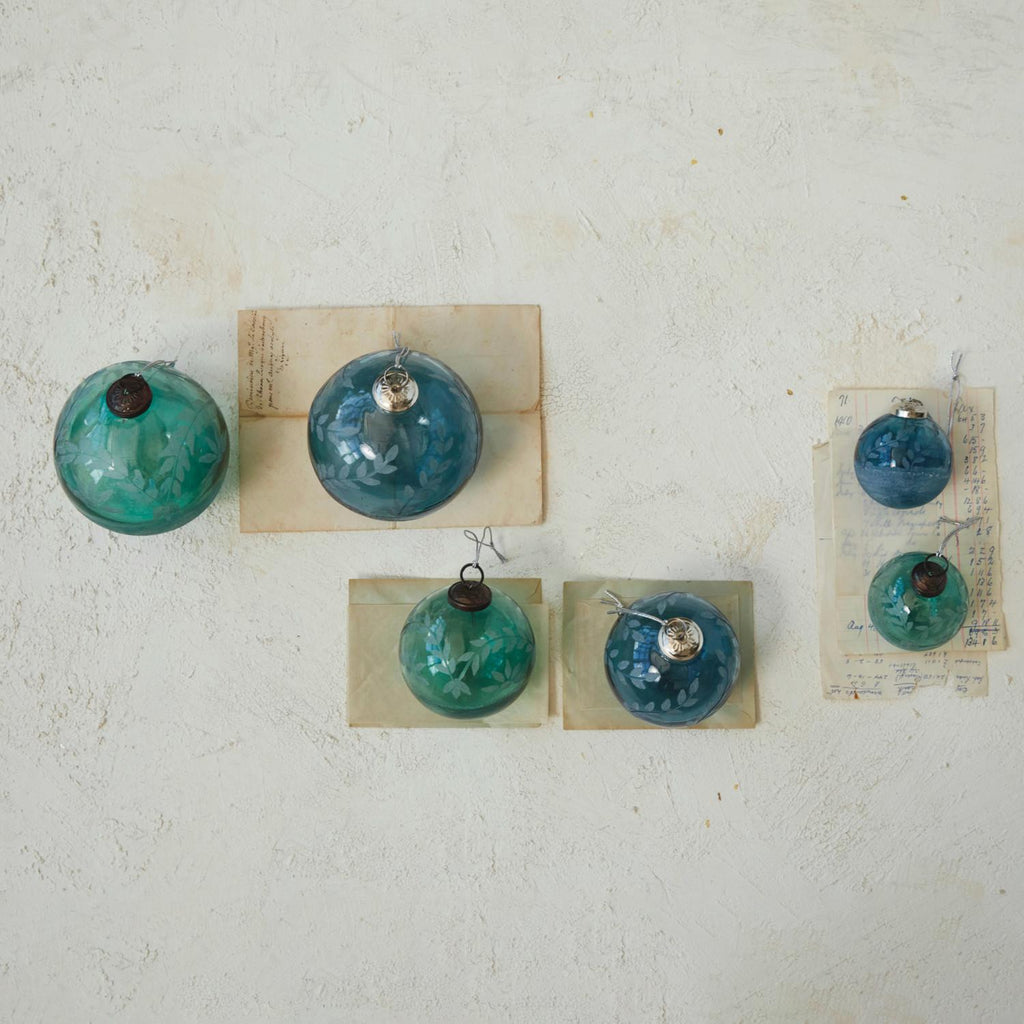 Blue Etch Glass Ornament