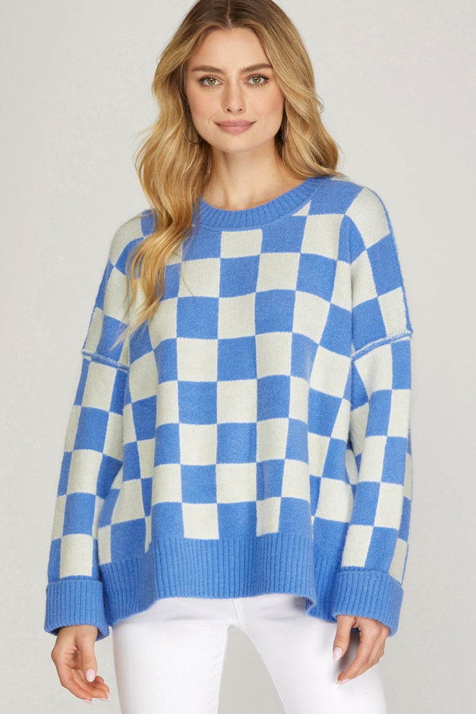 Blue Checker Sweater