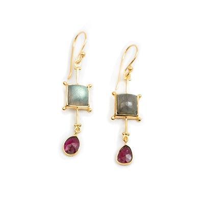 Watermelon Tourmaline & Labradorite Earrings