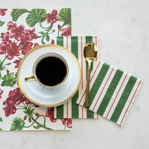 Green & Red Stripe Cocktail Napkin