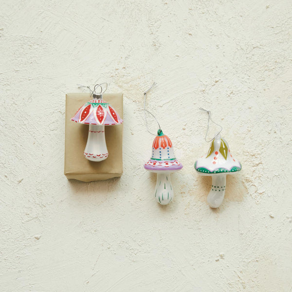 Hand Painted Glass Mushroom Ornament