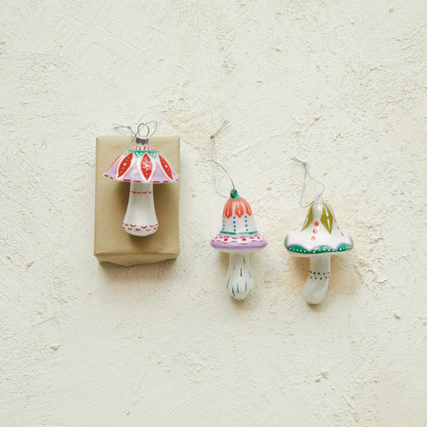 Hand Painted Glass Mushroom Ornament