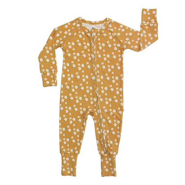 Golden Blooms Ribbed Bamboo Footie Romper