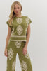Damask Olive Knit Top