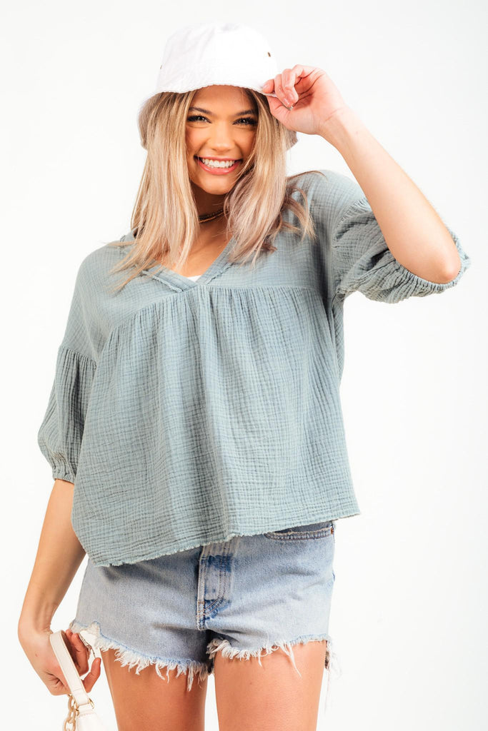 Denim Gauze Doll Top