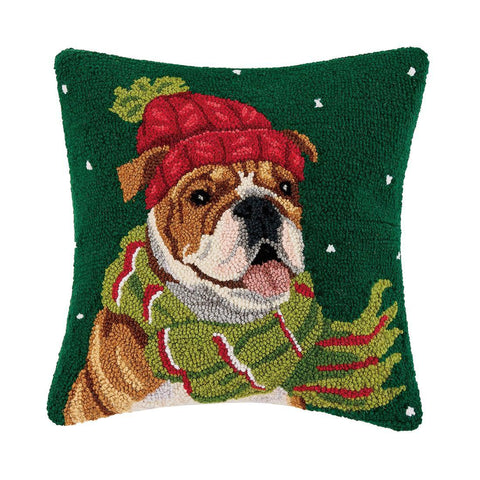 Holiday Bulldog With Hat Pillow