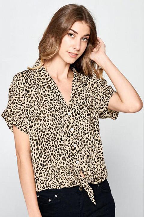 Leopard Button Top