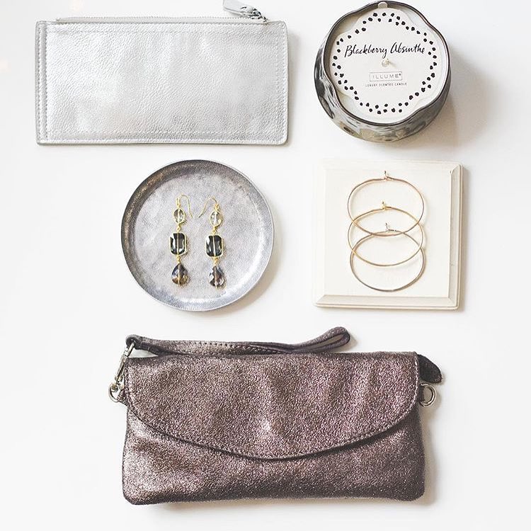 Metallic Leather Fold Over Clutch