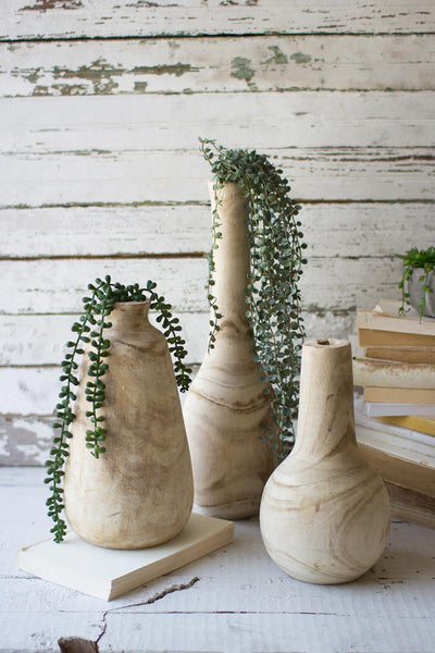 Carved Wood Bottle Vase