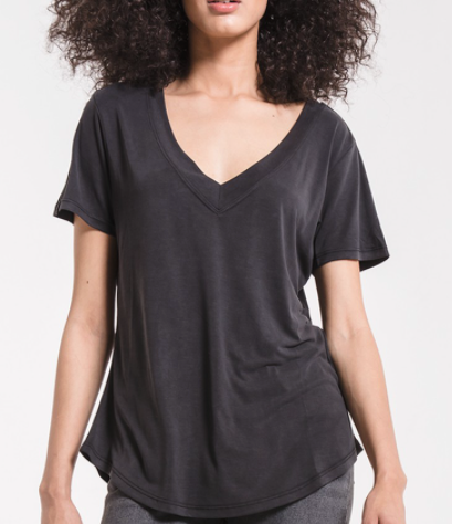 The Luxe Modal Black V-Neck Tee