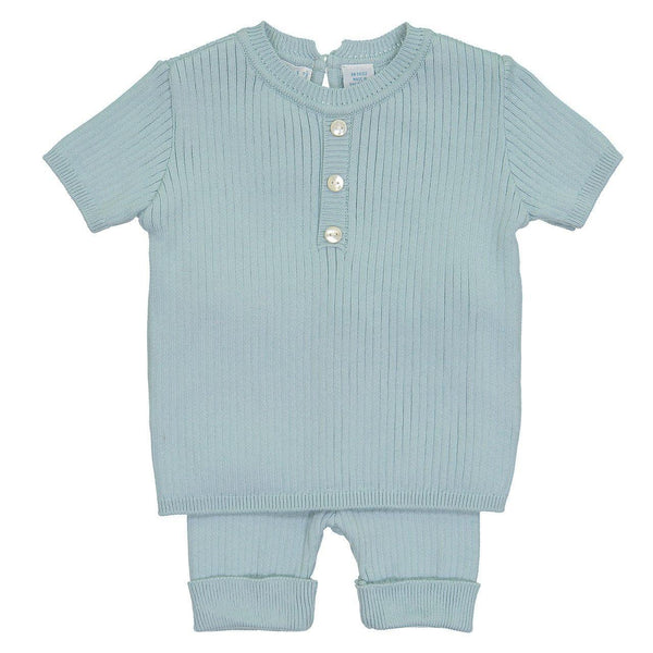 Mint Mock Button Short Ribbed Set