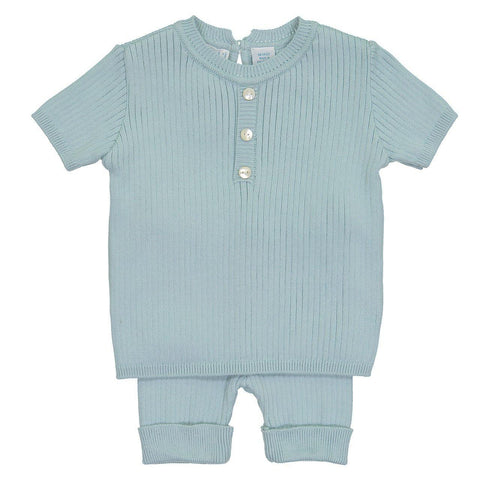 Mint Mock Button Short Ribbed Set