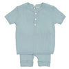 Mint Mock Button Short Ribbed Set