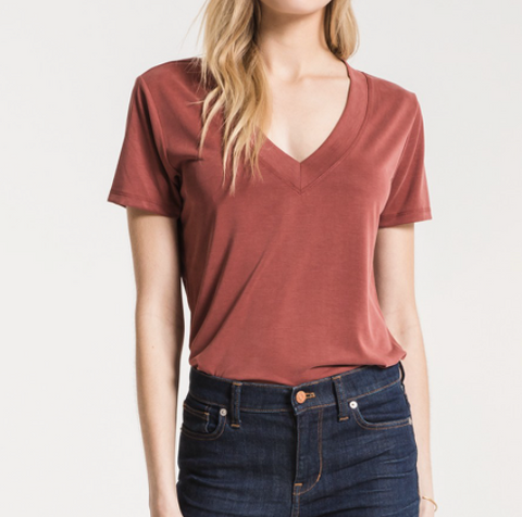 The Luxe Modal Deep Red V-Neck Tee