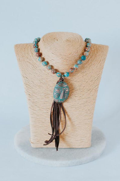 Chrysocolla Pearl Knotted Tassel Necklace*