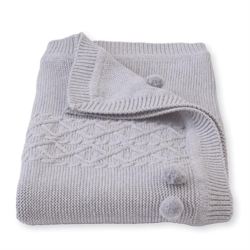 Pom Cable Knit Blanket