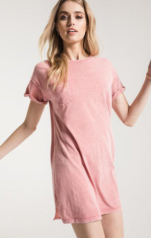 The Washed Cotton T-Shirt Dress in Mineral Red