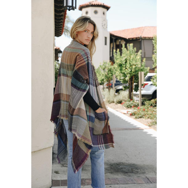 Multicolor Plaid Pocket Ruana