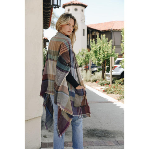 Multicolor Plaid Pocket Ruana