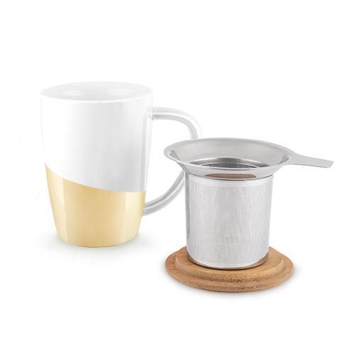 Bailey Grey and Gold Brushed Ceramic Tea Mug & Infuser