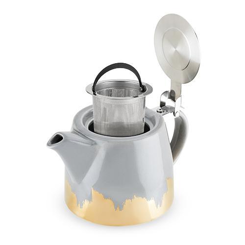 Harper Grey and Gold Brushed Ceramic Teapot & Infuser