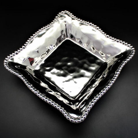 Silver Porcelain Square Bowl