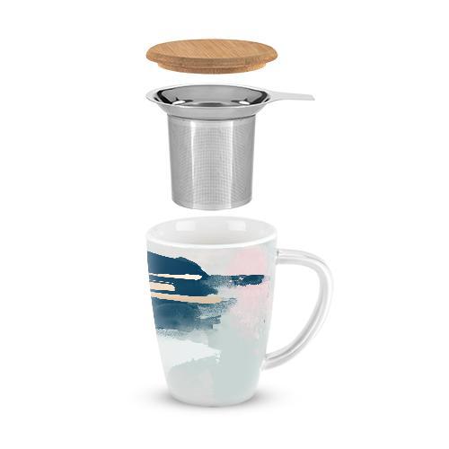 Bailey Blue Pink Abstract Ceramic Tea Mug & Infuser