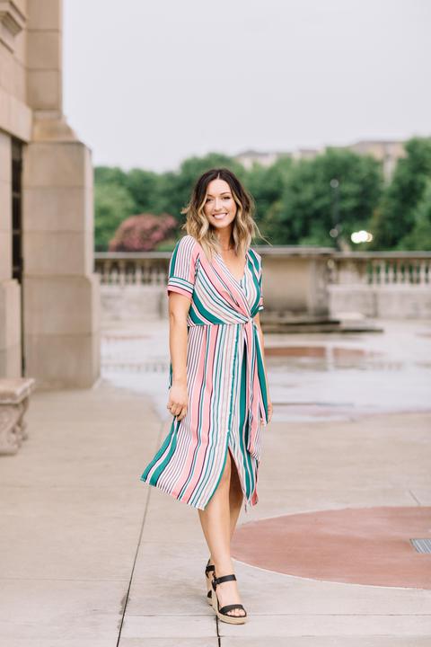 Pink & Green Button Top Wrap Dress
