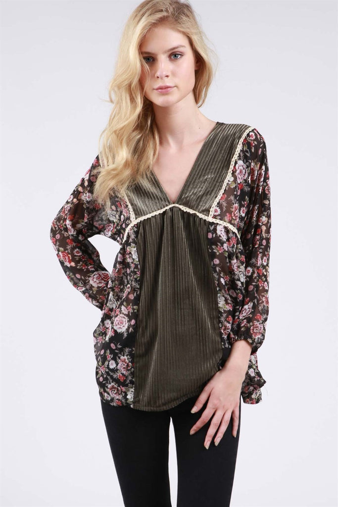 Velvet Stripe and Floral Top